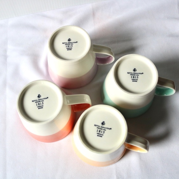 Set of 4 ROYAL DOULTON 1815 Porcelain Coffee Tea Mug Pink Teal Orange Purple - Picture 6 of 7